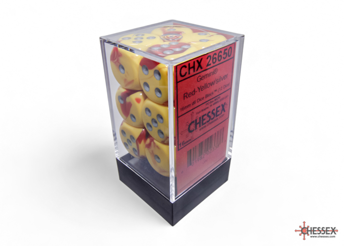 Gemini Red-Yellow/silver 16mm d6 Dice Block (12 dice) - CHX26650